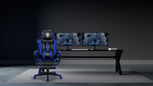 Vonesse Gaming Chairs for Adults, Gamer Chair with Footrest and Massage, Reclining Big and Tall Ergonomic Gaming Chair, Computer Chairs for Heavy People 300LBS (Blue/Black)