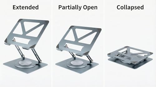 360 Rotating Aluminum Laptop Stand, Adjustable & Foldable Ergonomic Computer Stand, Compatible with MacBook, iPad, Dell, HP up to 16 Inches for Home & Office, Gray