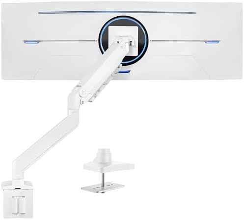 VIVO Premium Aluminum Heavy Duty Monitor Arm for Ultrawide Monitors up to 49 inches and 33 lbs, Single Desk Mount Stand, Pneumatic Height, Max VESA 100x100, White, STAND-V101G1W