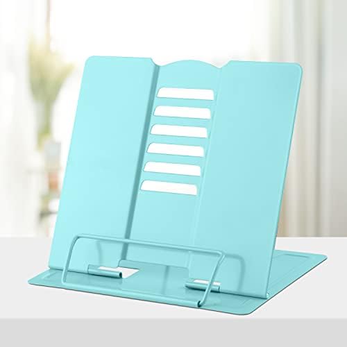 Honagu Metal Desk Book Holder, Hands Free Adjustable Cookbook & Document Holder, Ideal for Music Books, Textbooks, Recipes, Tablets & iPads (Light Lake Green)