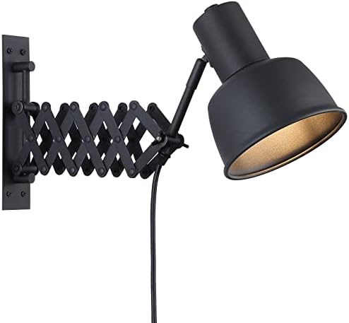 COSYLUX Industrial Plug in Wall Sconces for Bedroom Bedside, Vintage Extended Swing Arm Wall Lamp with Plug in Cord, Modern Wall Mounted Reading Lighting Fixture for Living Room, Black