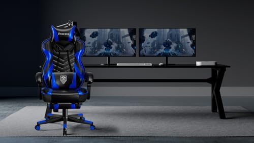 Vonesse Gaming Chair, Big and Tall Gaming Chair with Footrest and Massage, Gaming Chairs for Adults with Lumbar Support, Ergonomic High Back Computer Chair with Pocket Spring Cushion (Black/Blue)