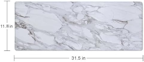 White Grey Marble Print Large Gaming Mouse Pad Keyboard Desk Pad Extended Mouse Pad Gaming Office Decor, PC Laptop Mouse Pads Large (31.5x11.8 in) with Stitched Edges Non-Slip Base Mousepad XL