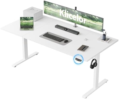 Klicelor 63 Inch Large Electric Standing Desk, Height Adjustable Office Desk, Sit Stand Up Computer Gaming Desk with Memory Preset, Three-Piece Desktop, White