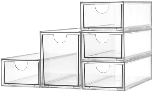 Acrylic Makeup Organizer, Clear Storage Organizer Desktop Stackable Storage Drawers, Plastic Organizer Bins for Makeup, Stationery, Cosmetics, Vanity, Bathroom,Cabinet,Pantry Office Desk (5 Drawers)