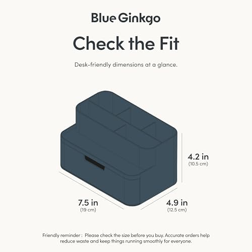 BLUE GINKGO Compact Desk Organizer, Blue, Made in Korea