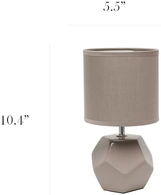 Simple Designs LT2065-GRY-LB 10.24" Round Geometric Prism Mini Table Lamp with Matching Fabric Shade, LED Bulb Included, Gray
