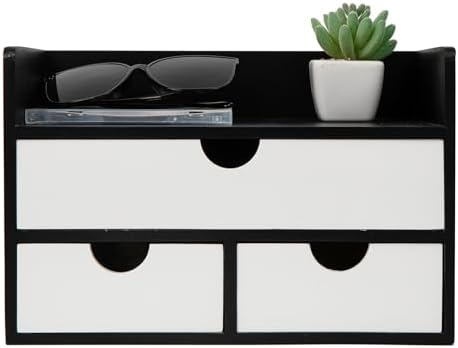Rustic Wood Desk Organizer with Drawers,3-Drawer Desktop Storage Box