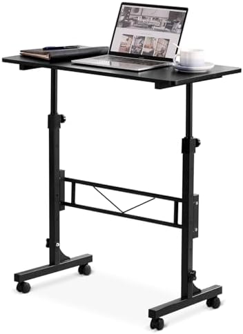 Amztabler Small Standing Desk Adjustable Height, Mobile Stand Up Desk with Wheels, 32 Inch Portable Rolling Desks Conference Room Tablesf for Walking Pad Treadmill Black