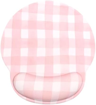 Retro Checkered Mouse Pad with Support Wrist Rest,Cute Funny Boho Ergonomic Mouse Pad with Non-Slip Base for Office Gaming Working Computers,Desk Accessories Pain Relief,Pink