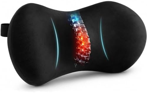Lumbar Support Pillow for Office Chair, Lower Back Pillow with Strap, Black