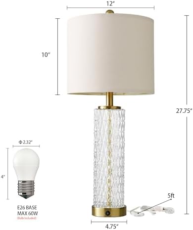 Oneach 27.75" Gold Table Lamps Set of 2 with Crystal Nightlight for Bedside