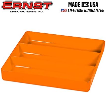 Ernst Manufacturing Toolbox Tray: Stackable Tray in Orange with 3 Compartments - Ideal for Trades, Mechanics, Electricians, Plumbers, Household Use, Hobbies, and More - Heavy Duty - Made in the USA