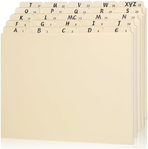 gisgfim 25 Alphabet File Guides, A‑Z Top‑Tab File Cabinet Dividers, Beige