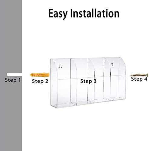 Hipiwe Wall Mount Remote Control Holder, 4-Slot Acrylic TV Remote Caddy