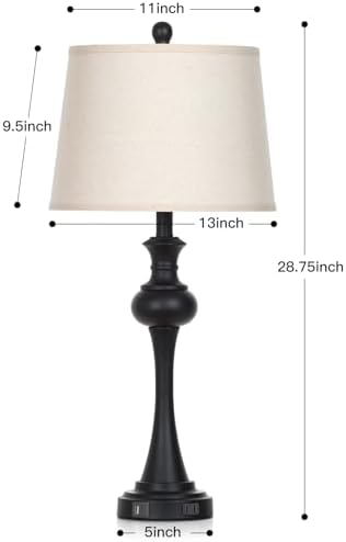 Cinyirong 28.75" Black Modern Table Lamps for Living Room, Bedside Lamp with USB A+C Ports & AC Outlets, 3 Way Dimmable Touch Lamps for Living Room,Nightstand Lamp LED Bulb Included (1Pack