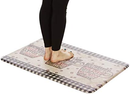 J&V TEXTILES Anti Fatigue Cushioned Comfort Mat, Ergonomically Durable, Supportive, Padded, Thick and Washable, Stain-Resistant, Kitchen, Garage, Office Standing Desk Mats (Coffee Words)
