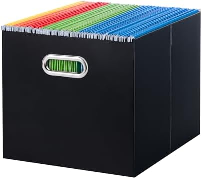 Oterri Portable Collapsible Cardboard File Box with Handle for Letter-Size