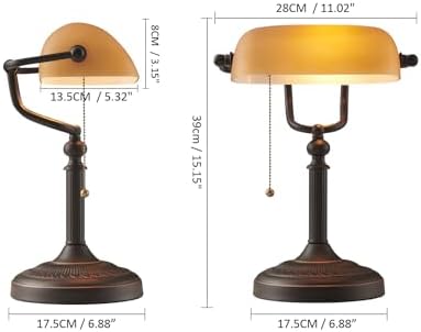 Matted Orange Glass Bankers Desk Lamp with Pull Chain Switch Plug in Fixture