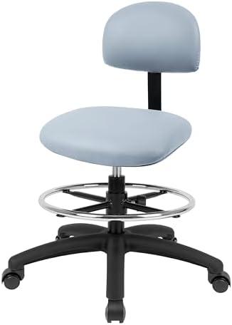 FSS Series Square seat (19"-27") seat Height Chair. Vinyl-for Office, Garage, Desk, Shop, Computer, Doctor, Medical, Easy to Clean! 18" Footring (Gray, Mid Stool, Self Braking Casters)
