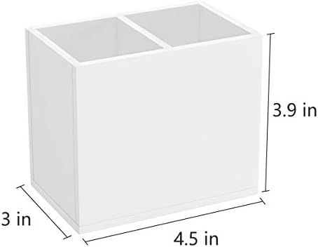 NIUBEE White Acrylic Pen Holder 2 Compartments, Desk Office Pencil Cup Desk