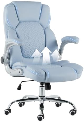 Executive Office Chair, Ergonomic Heavy Duty Desk Chair with Flip‑Up Armrests, 400 LBS High Back Comfy Computer Gaming Chairs for Home Office, Breathable PU Leather (Blue)