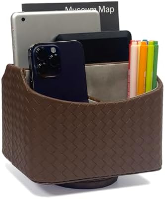 UnionBasic Rotating Desk Organizer, 360 Desk Spinning Caddy, Desktop TV Guide/Mail/Media/Remote Controller Holder Organizer, Woven Coffee