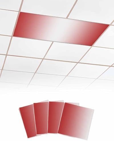 Red Magnetic Fluorescent Light Covers for Ceiling Lights 2 x 4 Feet,Minimalist White Stripes Contemporary Striped Office Classroom Kitchen Drop Ceiling Light Covers Lighting Filters Shade 4 Packs