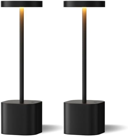 Cordless Rechargeable Table Lamp, 4000mAh Battery Operated, Black, 2 Pack