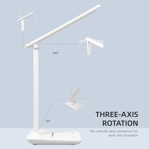 Carehabi LED Desk Lamp, Dimmable Table Lamp with 5 Colors and 5 Brightness Levels, Reading Light with USB Charging Port, Touch Control for Children, Bedroom, Reading, Offices