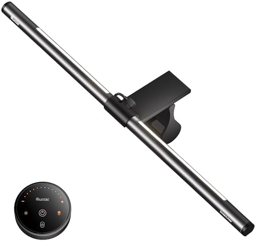 Quntis Monitor Light Bar with Remote, 20.1'' Dual Light Screen Light Bar, Sliding Weighted Clip Fit for All Screens, Adjustable Stepless Dimming, Eye Caring No Glare Gaming Work Desk Lamp, Gray