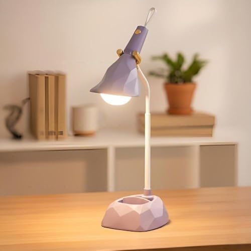 Portable Desk Lamp with Detachable Flashlight, 3 Color Temperature Modes, 1200mAh Battery, Stepless Dimming Brightness Memory - Ideal for Home Office Use (Purple)