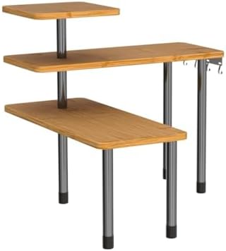 ZHWS Kitchen Countertop Organizer Spice Rack for Salt, Bathroom Counter Organizer Over Sink for Makeup, Skincare, Adjustable 3-Tier Corner Counter Shelf with 4 Hooks for Coffee Bar Dresser Table