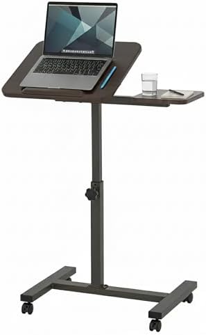 Displays By Jack Adjustable Height Rolling Laptop Desk with Tilting Top & Side Shelf – Mobile Sit Stand Computer Table on Wheels for Home Office, Classroom, Study Room