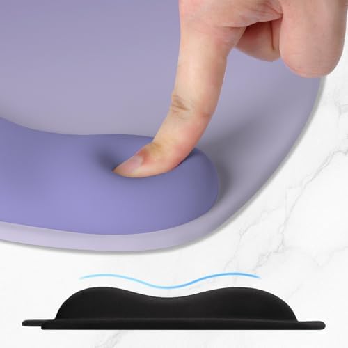 ITNRSIIET Ergonomic Mouse Pad, Cushioned Gel Wrist Rest, Non-Slip Base, Smooth Surface, Compatible with All Mice for Office & Gaming, Desk Accessory, 9.5 x 8.2 inch, Purple