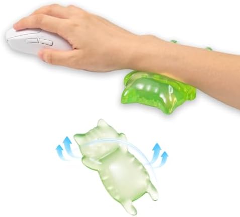 Ergonomic Silicone Gel Mouse Wrist Rest – Clear Cute Cat Mouse Wrist Rest, Comfort & Support for Typing and Gaming (Green)
