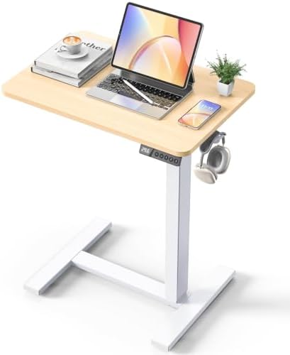 24"x 16" Electric Overbed Table, Rolling Laptop Desk for Bed, Oak