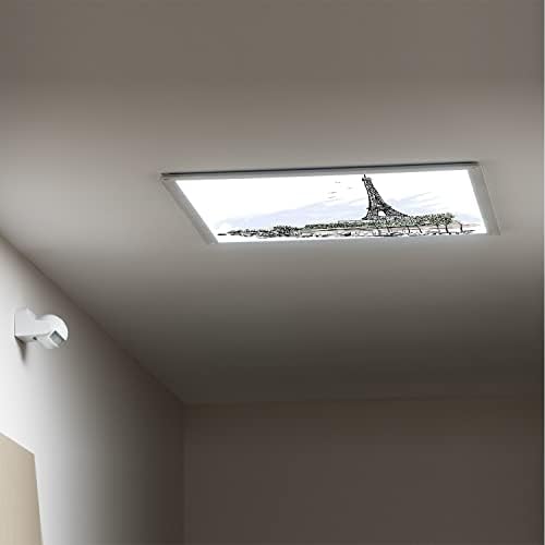 Fluorescent Light Cover Decorative Ceiling Light Filters,Paris Pattern,for Classroom Office Hospitals Home Ceiling Decorative,2ft x 4ft,White Black