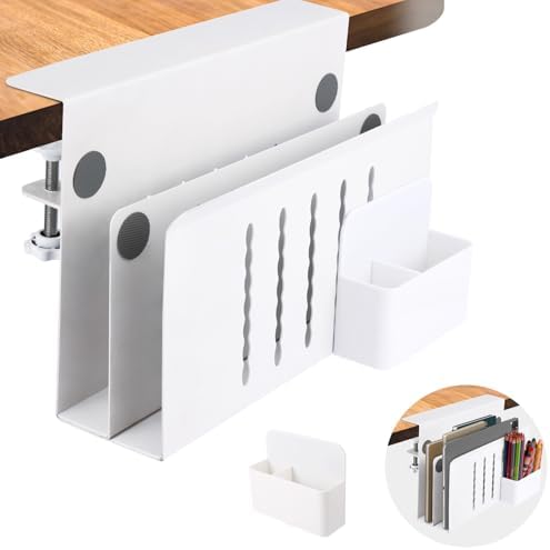 Desk Side Storage, 2 Tier Steel Hanging Organizer, No Drill Side Desk Organizer, Laptop Holder, with Pen Holder, For Office Supplies & Studio Essentials