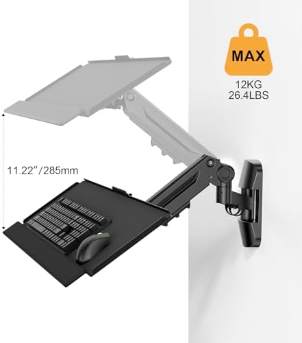 Wall Mount Keyboard Tray- Keyboard and Mouse Stand, 25.7" x 7.5" Platform