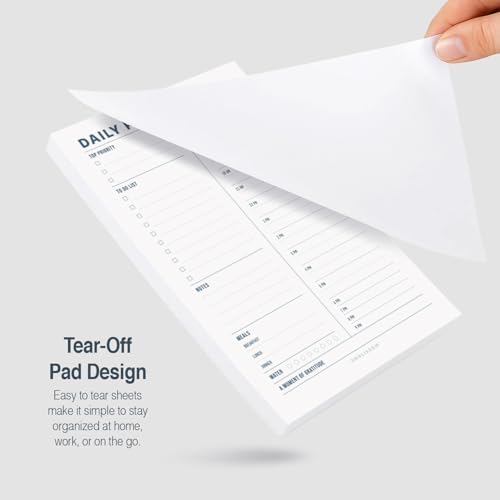 Daily Planner Notepad, 5.5 x 8.5" Tear-Off Pad – 70 Undated Sheets Focus-Enhancing Desktop Organizer with Hourly Schedule, To-Do List for Work, School (White, Minimalist, 1 Pack)