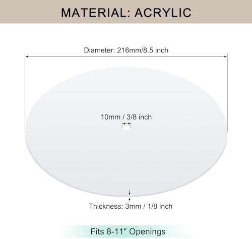 Round Lampshade Diffuser, 8.5" Diameter with 3/8" Center Hole Diffuser Lamp Shade for Drum Style Lampshades Pendants Softening Light, Frosted White Acrylic, Fits 8-11" Openings