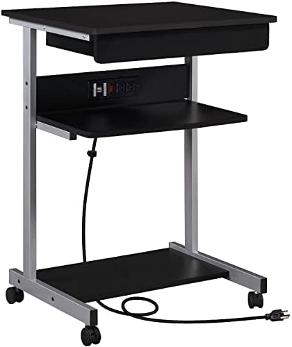 Yaheetech Small Rolling Computer Desk with Power Outlet, Laptop Cart, Black