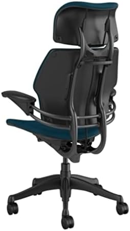 Humanscale Freedom Office Chair with Headrest - Ergonomic Work Chair with Standard Height Adjustable Duron Arms - Wheels for Hard Flooring - Graphite Frame with Peacock Corde 4 Fabric