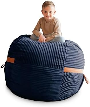 Big Joe Fuf 4Ft Foam Bean Bag Chair with Removable Cover for Kids, Teens, Midnight Blue, Corded Plush, 4 Foot Large Reading and Gaming Seat