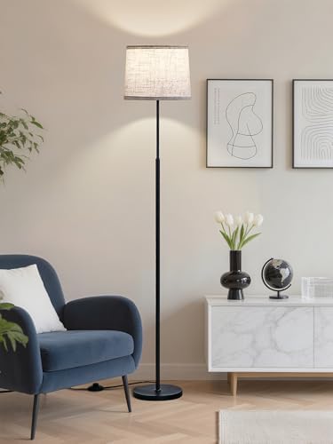 60" Modern Floor Lamp with Linen Shade, 3 Color LED Bulb & Foot Switch