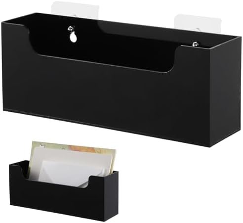 Homaisson Clear Acrylic Mail Holder Box for Desk or Wall Mount, Mail Organizer Countertop, Modern Wall Mounted or Tabletop Mailbox, Letter Storage Organizer Box (Black)