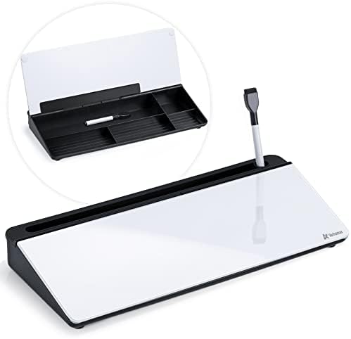 Varhomax Glass Desk Whiteboard with Storage, Desktop Organizer