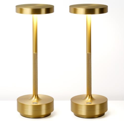 LED Cordless Lamp 5000mAh Table Lights Rechargeable 2-Pack Gold
