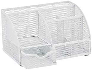 Annova Mesh Desk Organizer Office with 7 Compartments + Drawer/Desk Tidy Candy/Pen Holder/Multifunctional Organizer (White)